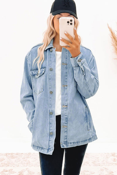 Light Wash Denim Jacket with Leopard Print