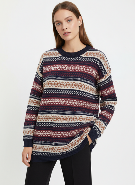 Vintage Fair Isle Knit Sweater Dress