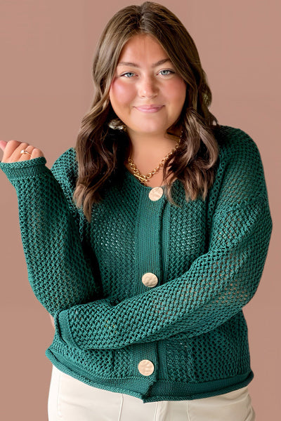 Plus Size Women's Blackish Green Drop Shoulder Knit Cardigan - Cozy, Stylish Layering Essential for Every Occasion
