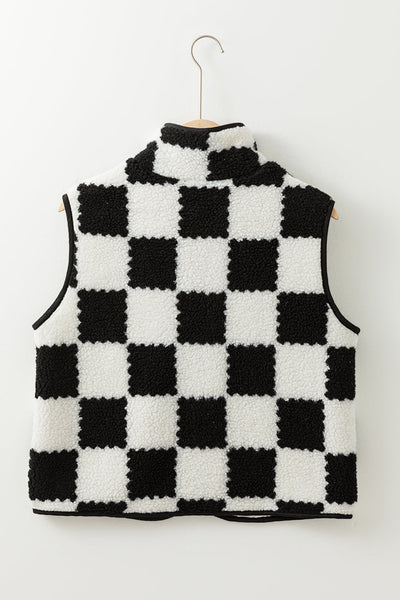 Cozy Women's Checkered Sherpa Vest in Soft Earth Tones - Effortless Layered Style for Chic Fall Outfits