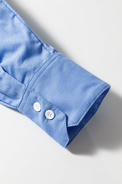 Casual Women's Blue Boyfriend Tunic Shirt with Pocket - Relaxed Fit Top for Effortless Everyday Style