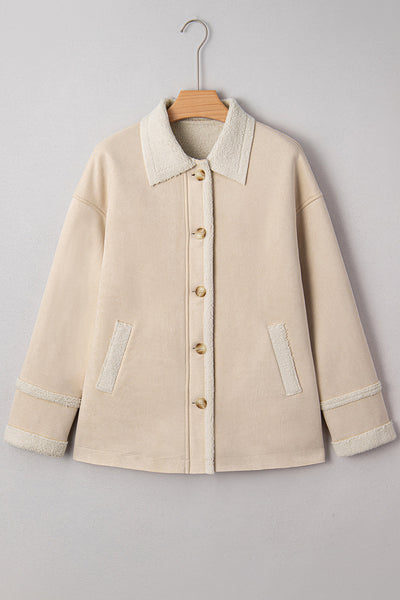 Cozy Women's Parchment Suede Sherpa-Lined Western Jacket - Relaxed Fit for Effortless Style and Warmth