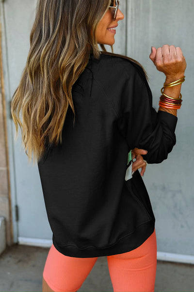 Womens Cozy Black Rainbow Colorblock Striped Pullover Sweatshirt - Casual Everyday Style for Comfort and Fashion