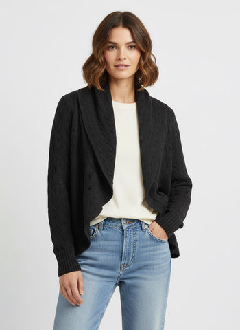 Vintage Black Draped Open-Front Cardigan