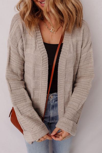 Chic Women's Cozy Textured Knit Cardigan - Open Front, Versatile Layering Essential in Soft Neutral Colors