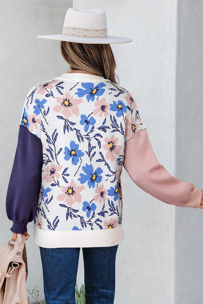 Women's Floral Patchwork Viscose-Blend Oversized Knit Sweater