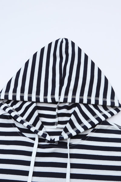 Classic Striped Kangaroo Pocket Hoodie with Drawstring