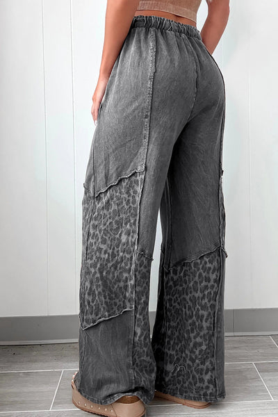 Women‚Äö Trendy Loose-Fit Dark Grey Leopard Patchwork Pants for Casual Comfort and Effortless Style