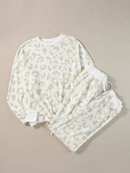 Leopard Print Cozy Lounge Set with Drawstring Pants