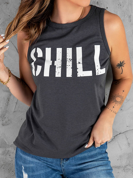 Loose Fit Women'S Slogan Printed Sleeveless Top