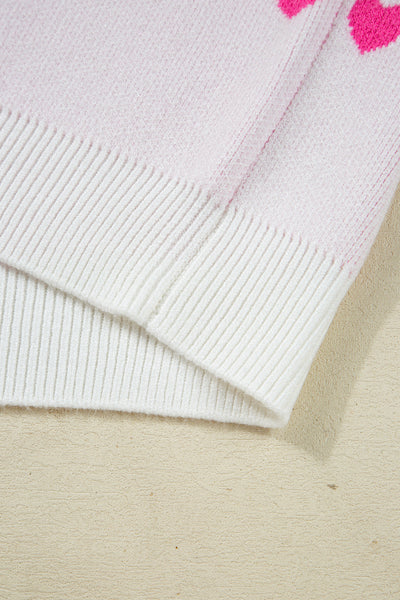 Cozy Women's Multicolor Heart Pattern Colorblock Knit Sweater - Chic High Neck Pullover for Casual Comfort