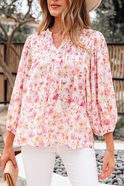 Stylish Women's Pink Floral Blouse - Lightweight Short Sleeve Top for Casual and Dressy Occasions