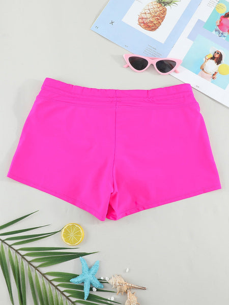 Women's Sunrise Neon Pink Swim Boardshorts with Drawstring