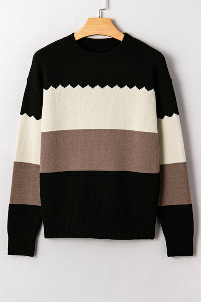 Cozy Women's Color Block Knit Sweater - Stylish Fall and Winter Essential for Effortless Warmth and Comfort