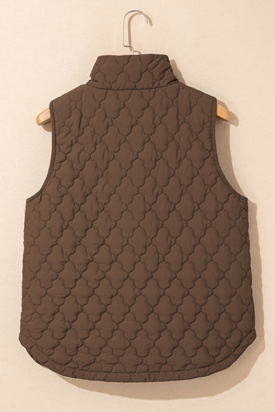 Floral Quilted Vest in Dark Brown with Snap Closures with practical styling and dependable silhouette control.