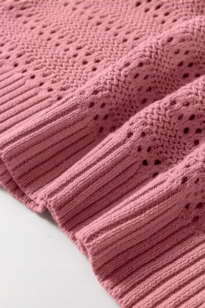 Cozy Women's Peach Blossom Pointelle Knit Hooded Sweater with Raglan Sleeves - Stylish Layering Essential for Fall