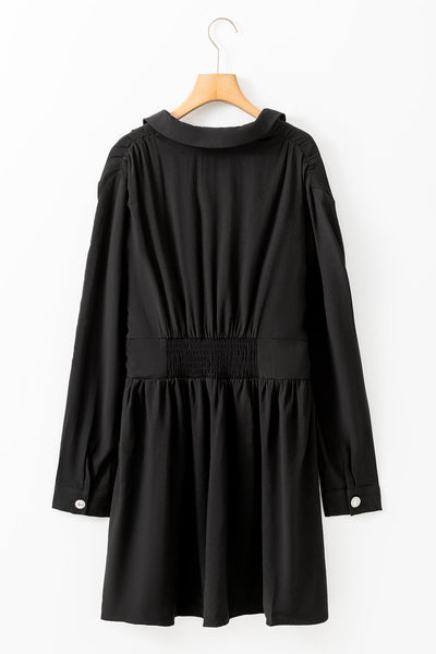 Trendy Women's Black Long Sleeve Mini Dress with Flattering Cinched Waist for a Stylish Fit and Versatile Look