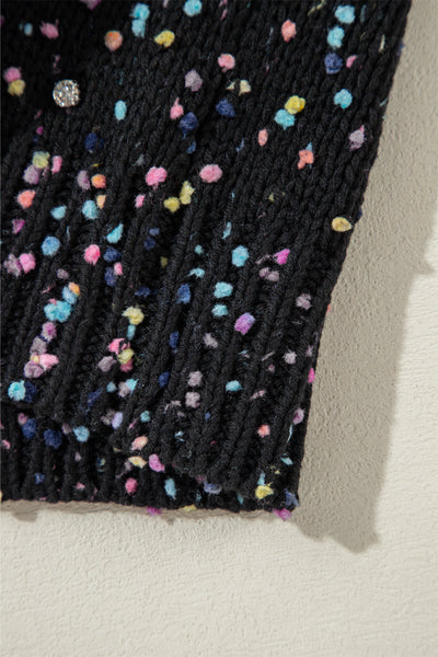 Chic Women's Black Rhinestone Confetti Sweater Cardigan - Cozy Fit for Everyday Style and Glamour