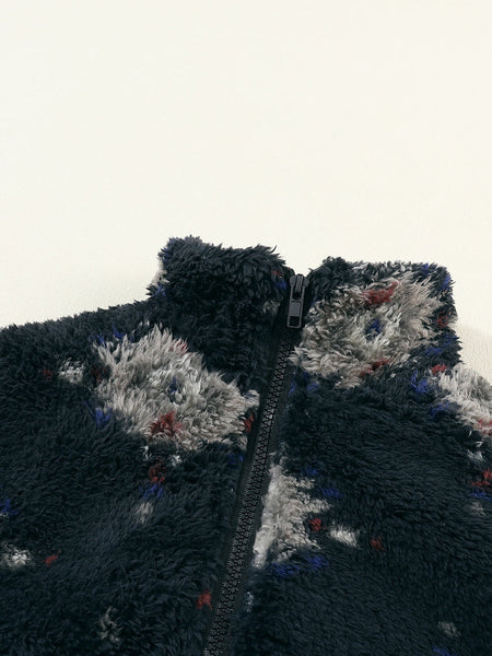 Western Black Aztec Sherpa Jacket with Zipper Collar