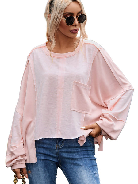 Pink Retro Chic Oversized Top with Exposed Seams