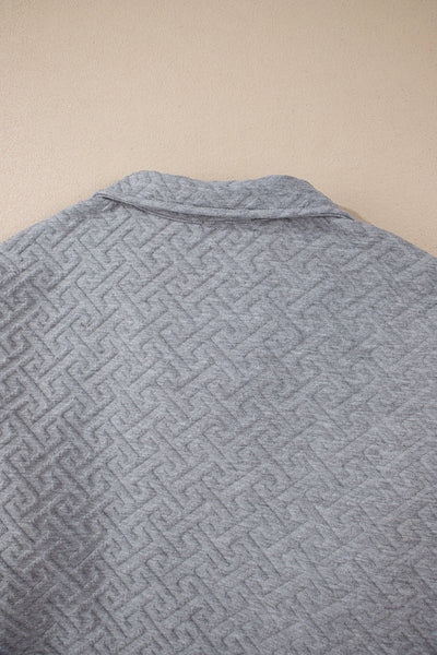 Cozy Women's Gray Textured Half-Zip Sweatshirt with Collared Neckline - Chic Casual Layering Essential for Everyday Wear