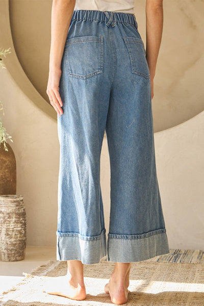 women's washed denim wide leg jeans with bow detail - easy and wearable casual pants for effortless chic looks with practical styling and dependable