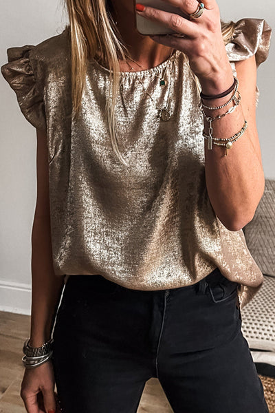 Women's Metallic Gold Ruffle Sleeve Blouse for Women