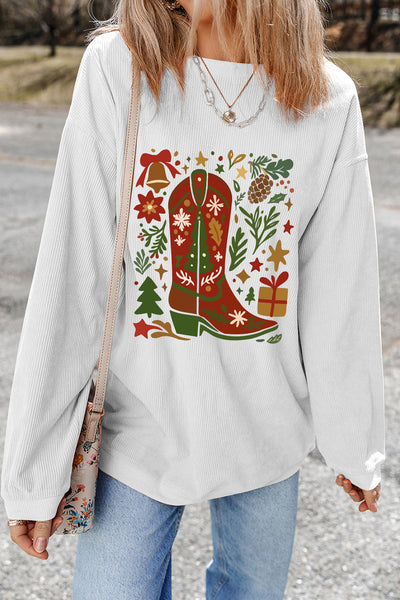 Women's Western Christmas Boot Fleece Sweatshirt