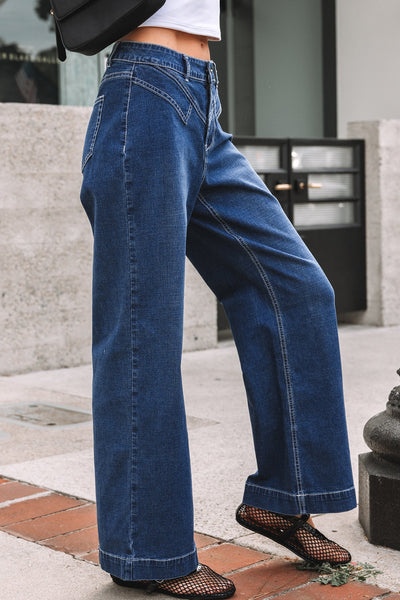 Women's Sail Blue High-Waisted Wide Leg Western Jeans