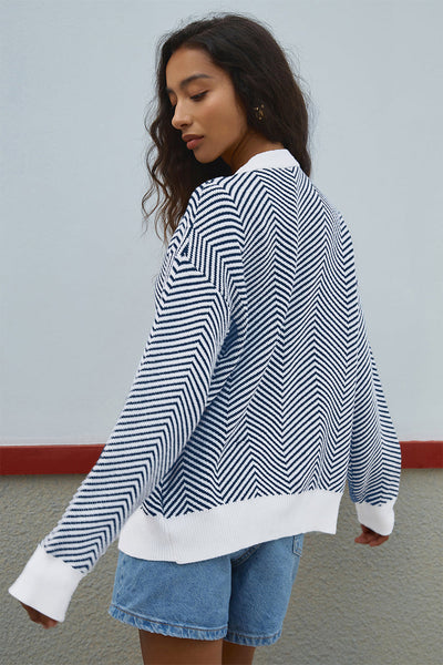 Cozy Women's Herringbone Cardigan in Soft Knit - Stylish Layering Essential for Fall and Winter Wardrobe