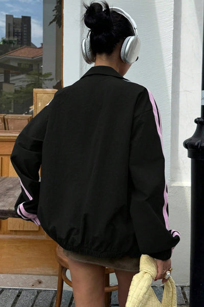 Chic Women's Black Zip-Up Sweatshirt Jacket with Bow Embroidery for Cozy, Stylish Comfort and Effortless Layering