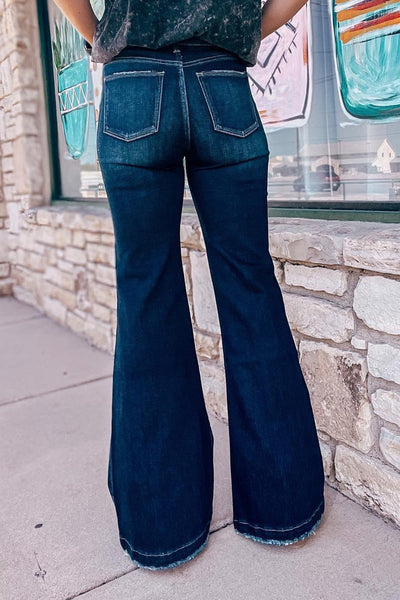 Trendy Women's Real Teal High Rise Ripped Bell Bottom Jeans - Vintage Style for a Flattering, Chic Fit