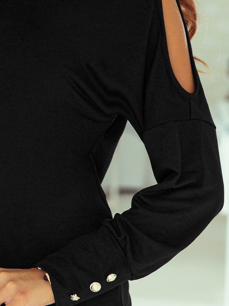 Chic Black Cold Shoulder Buttoned Top