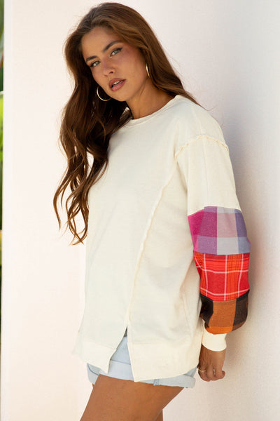Trendy Multi-Color Women's Casual Fit Patchwork Top with Exposed Seams for Effortless Everyday Style