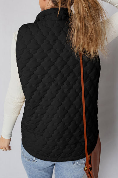 Women's Black Scalloped Quilted Vest with Dual Zip-Snap Closure made for easy styling and wardrobe coordination, with premium-like structure and