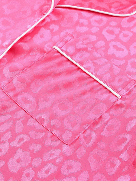 Leopard Satin Pink 2-Piece Pajama Lounge Set