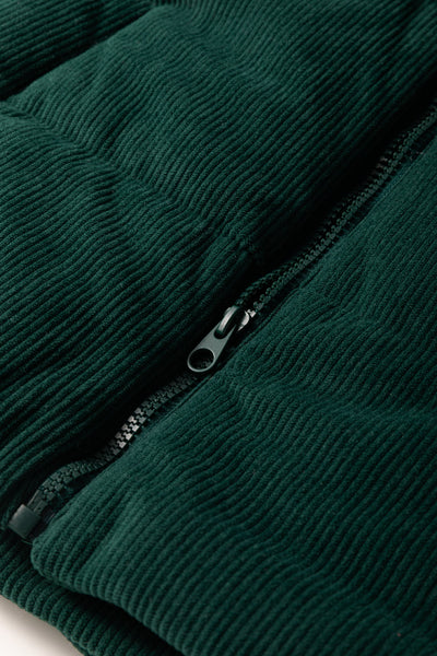 Chic Women's Jungle Green Corduroy Puffer Vest with Stand Collar and Zipper  Cozy Layer for Trendy Fall Looks