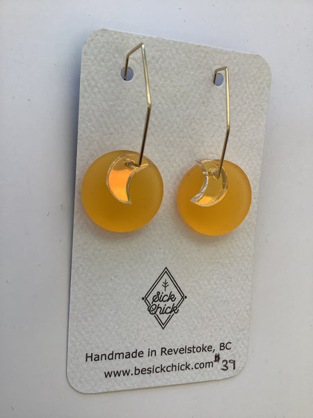 Acrylic Moon+Tangerine Circle Dangle Earrings - Sick Chick ( Revelstoke, BC)