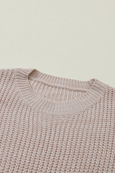 Cozy Women's Parchment Cable Knit Drop Shoulder Sweater - Trendy Fall & Winter Essential for Effortless Style