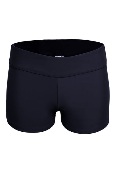 Wide Waistband Black Swim Shorts for Women