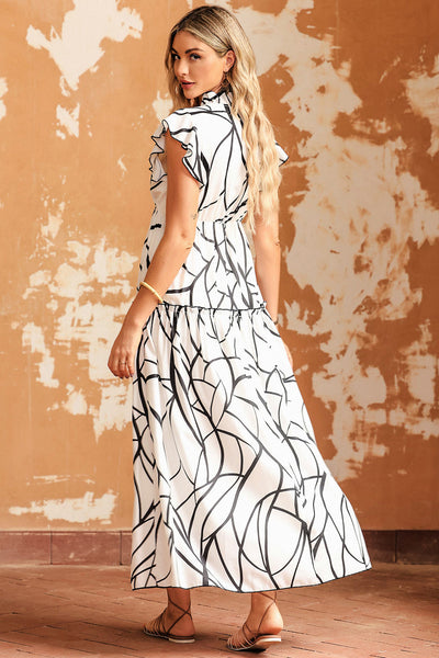 Chic Print Halter Tie Waist Wide Leg Jumpsuit