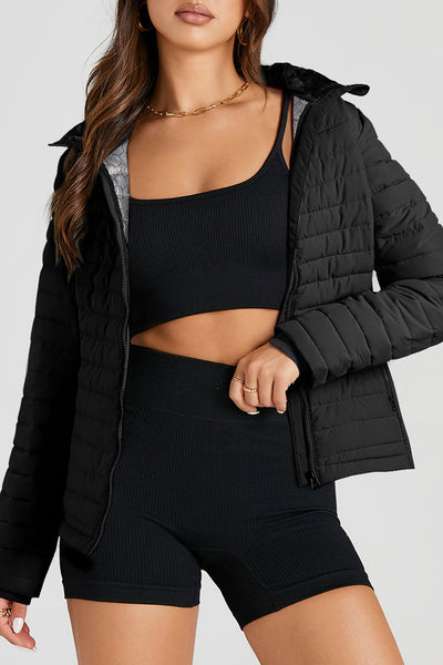 Cozy Women's Black Quilted Puffer Jacket - Stylish Zip-Up Winter Outerwear for Ultimate Warmth and Comfort