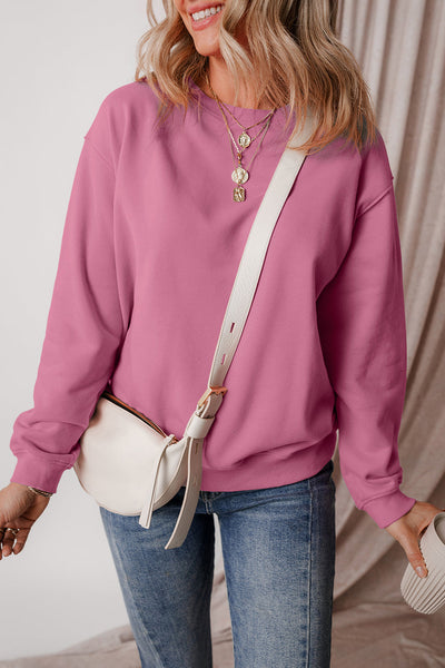 Cozy Women's Meadow Mauve Fleece-Lined Sweatshirt - Relaxed Drop Shoulder Terry Top for Casual Chic Comfort
