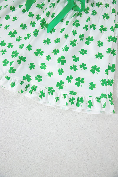 Women's Clover Print Short Sleeve Pajama Set with Ruffles