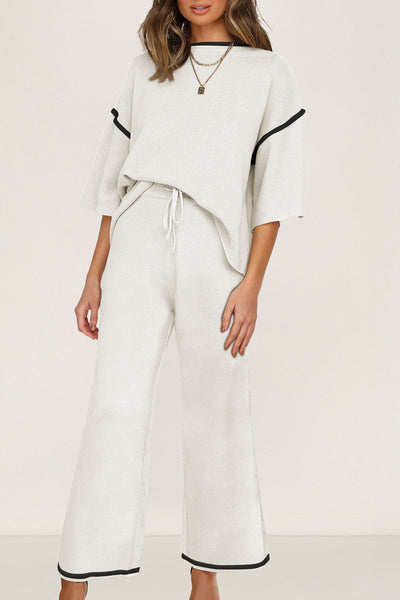 Women's Relaxed Colorblock Knit Two-Piece Pant Set in Alabaster