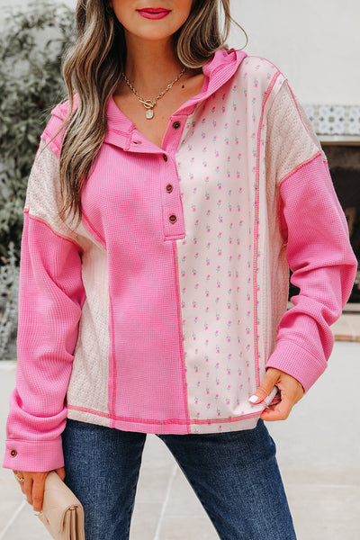 Cozy Women's Floral Patchwork Hoodie - Stylish Casual Pullover Sweatshirt for Effortless Everyday Wear