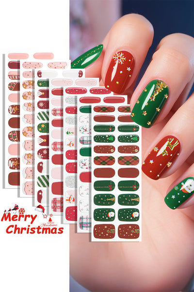 Festive Fiery Red 22-Piece Christmas Gel Nail Sticker Set for Women Glamorous Mixed Tone Designs for Holiday Style