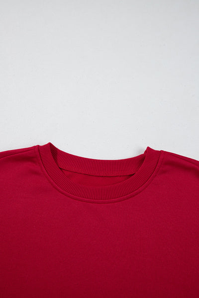 Chic Women's Fiery Red Crewneck Sweatshirt with Bow Detail and Dropped Sleeves for Effortless Casual Style