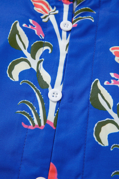 Women's Blue Floral Ruffle Hem Dress with Button Detail & 3/4 Puff Sleeves - Perfect for Spring & Summer Events