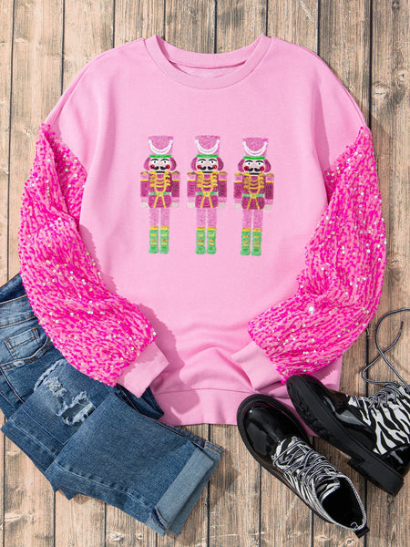 Pink Nutcracker Sequin Sleeve Christmas Sweatshirt